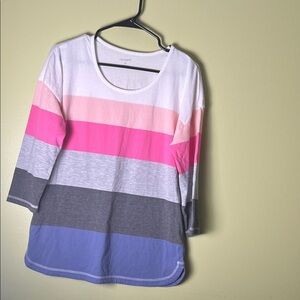 Talbots White and Pink Striped Top